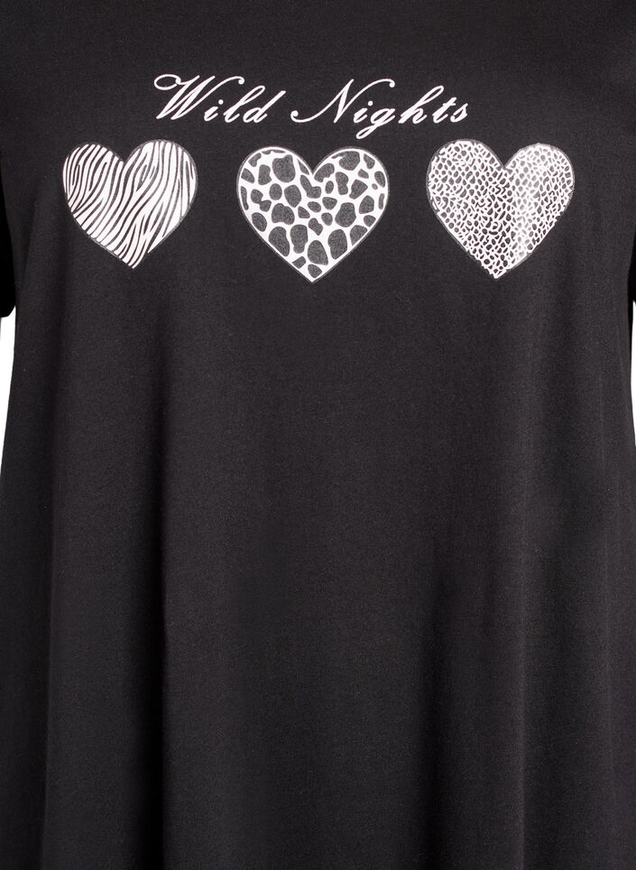 Nachtjapon met korte mouwen van biologisch katoen, Zwart, Packshot image number 2