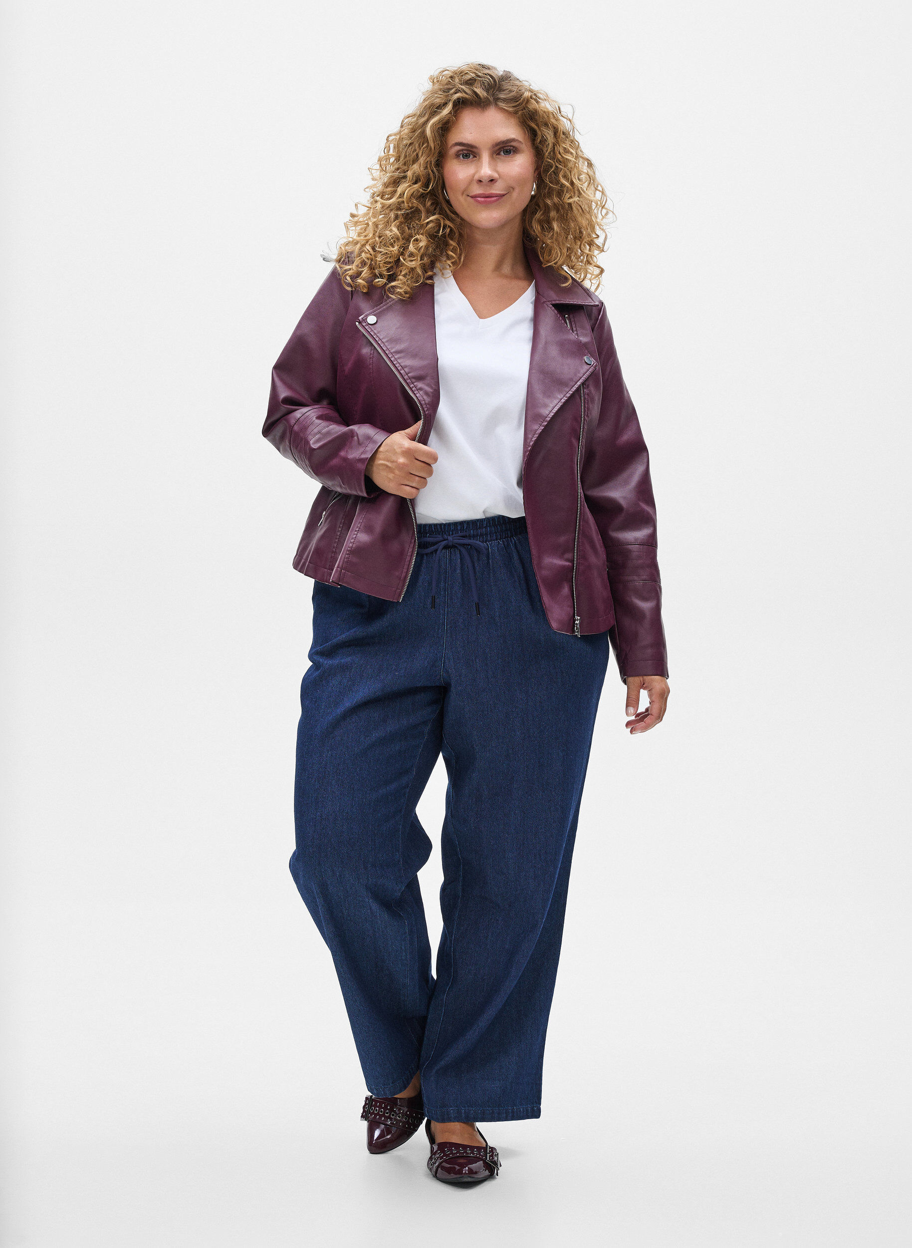 ZizziImitatieleer bikerjack, Donker Bordeaux, Model image number 1