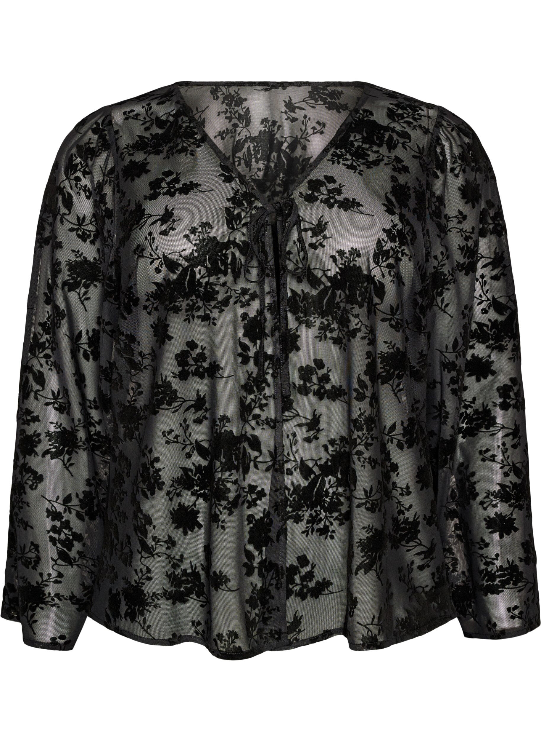 Mesh blouse met bloemenpatroon en open voorkant