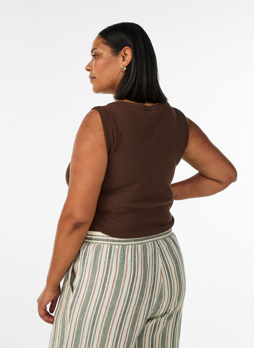 Rib top met vierkante halslijn, Bruin, Model image number 2