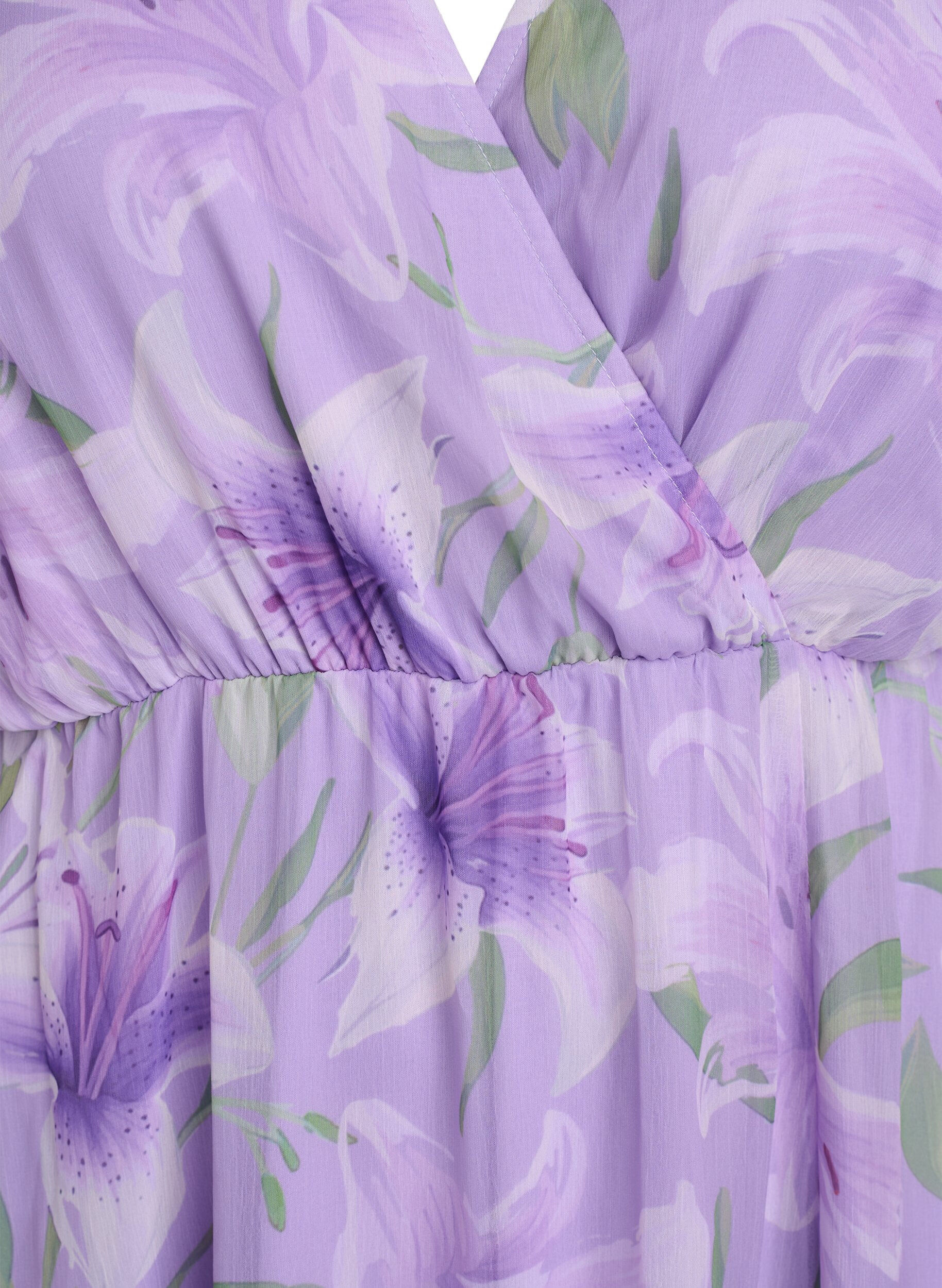 ZizziLange chiffon jurk met bloemenprint en korte mouwen, Paars, Packshot image number 2