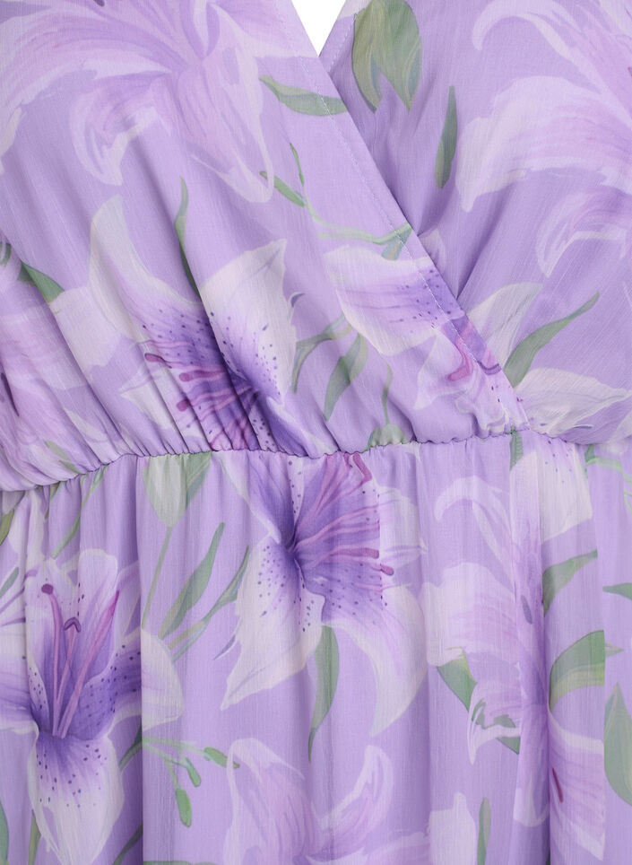 Lange chiffon jurk met bloemenprint en korte mouwen, Paars, Packshot image number 2