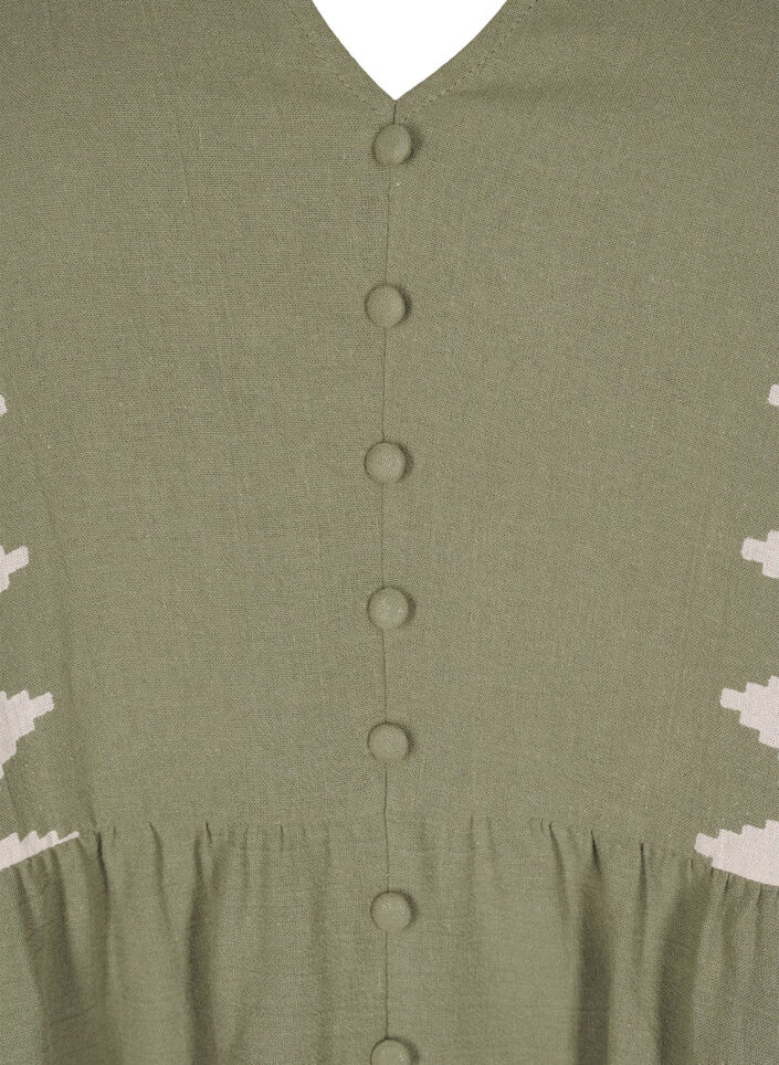 Blouse met korte mouwen, ruches en grafisch patroon, Groen, Packshot image number 2