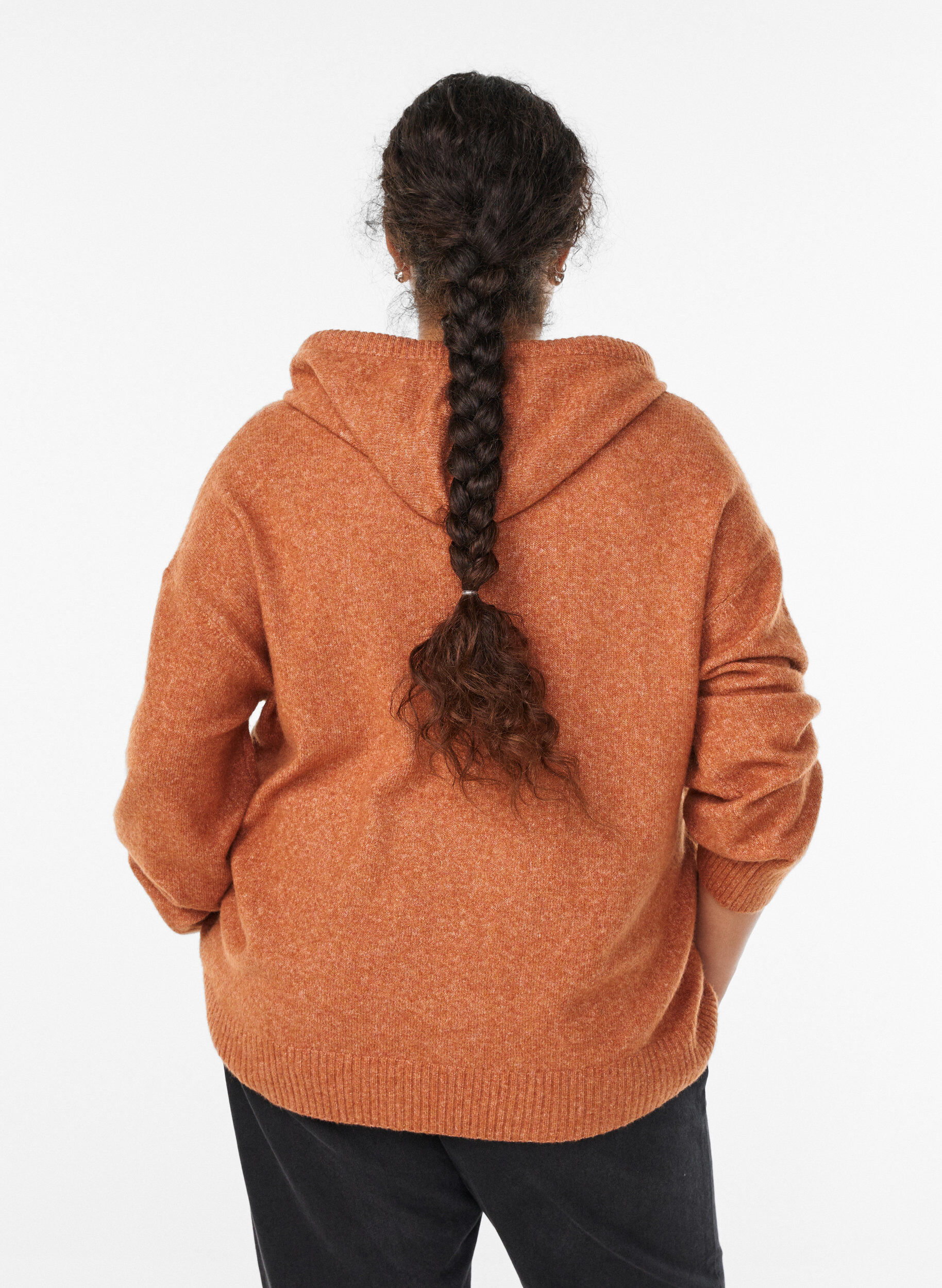 ZizziGebreide hoodie, Oranje, Model image number 2
