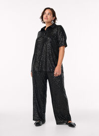 High-waist paillettenbroek met wijde pijpen, Zwart High-waist paillettenbroek met wijde pijpen, Zwart, Model