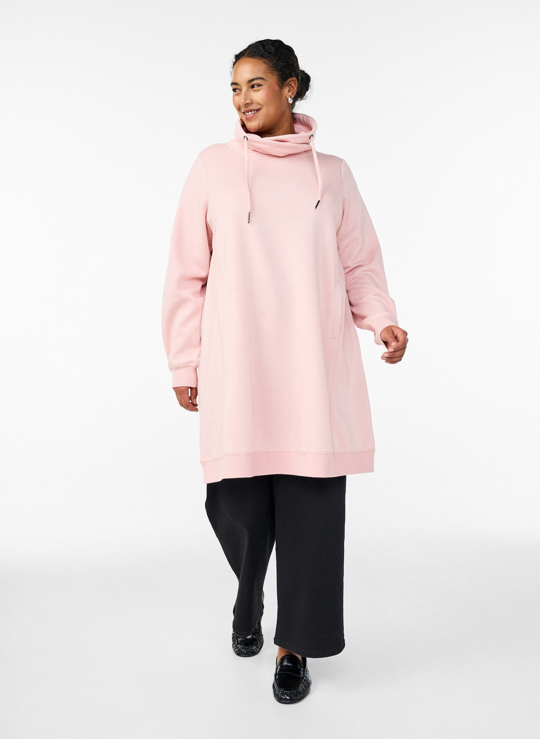 ZizziKort sweatshirt jurk met hoge kraag en zakken, Rood, Model image number 1