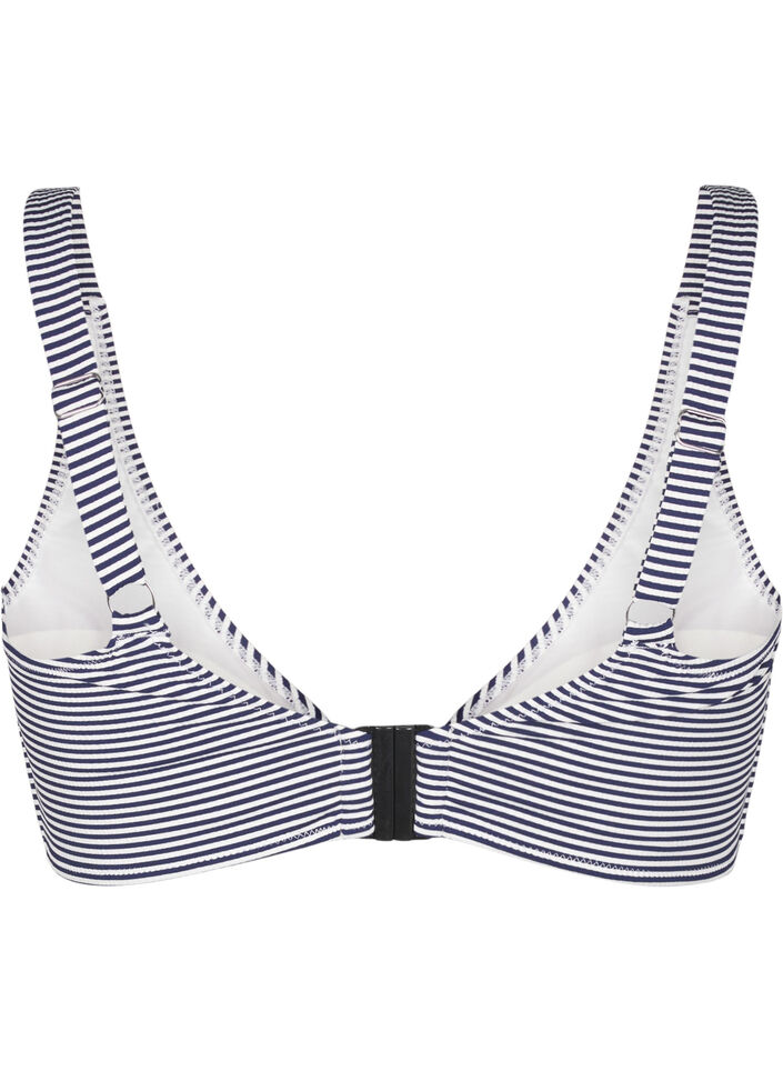Bikini top met gestreepte textuur en ringdetail, Blauw, Packshot image number 1