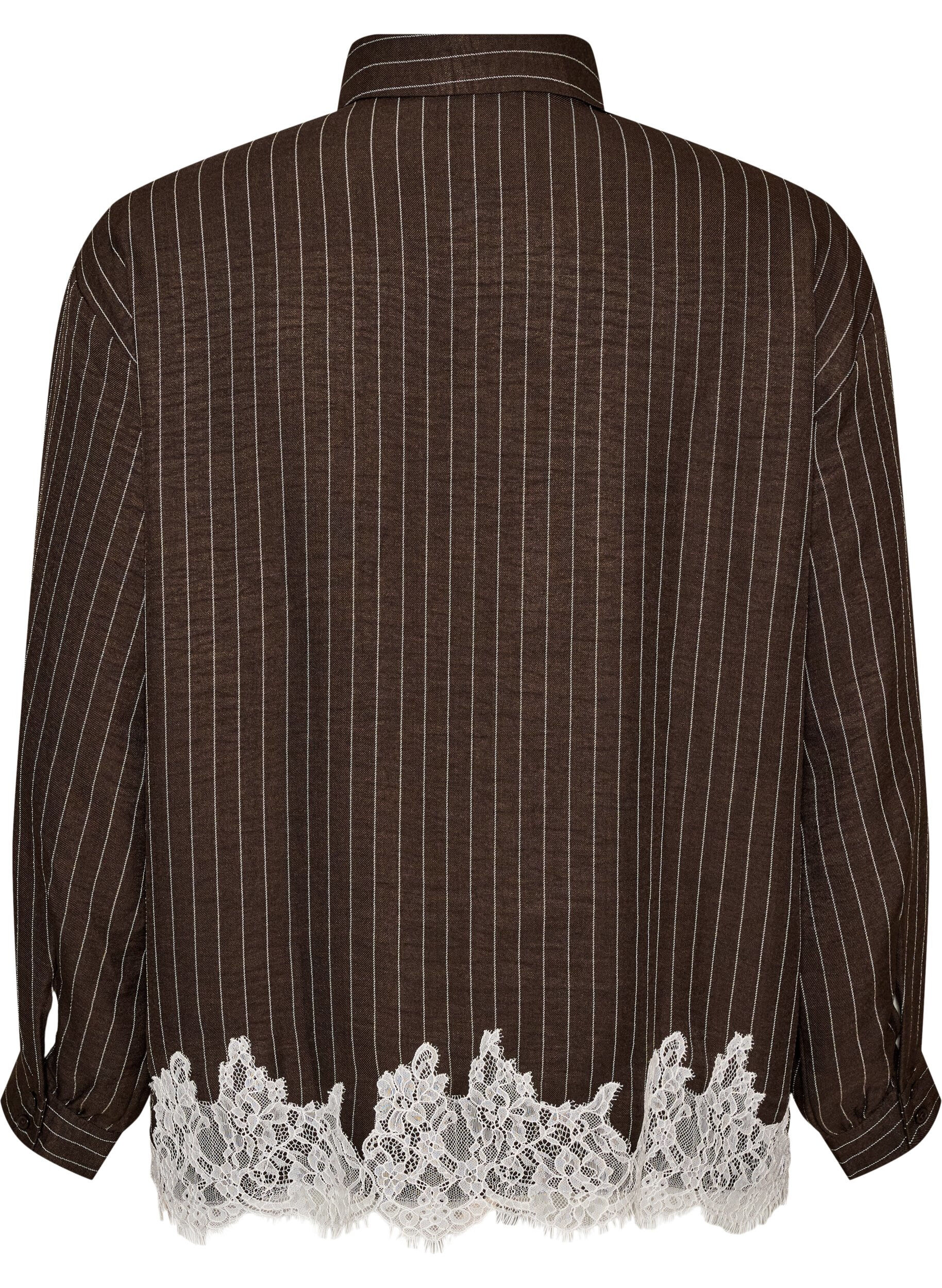 ZizziKrijtstreepblouse met kanten rand, Bruin, Packshot image number 1