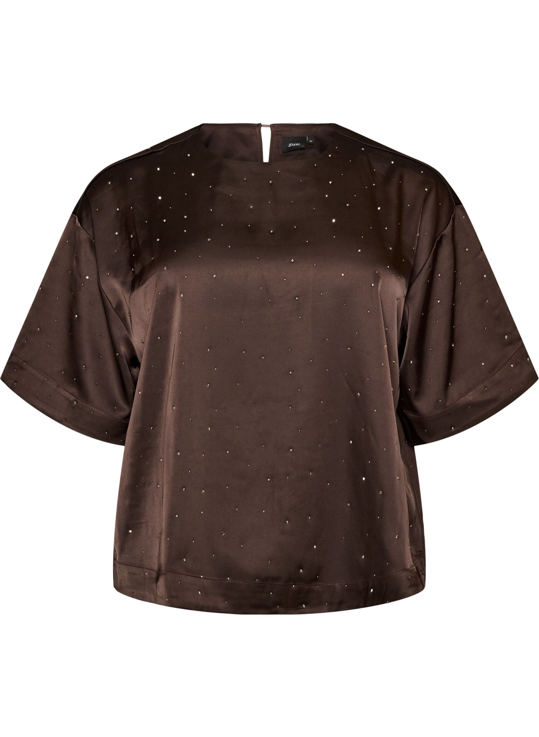 Satijnen blouse met strass en elleboogmouwen