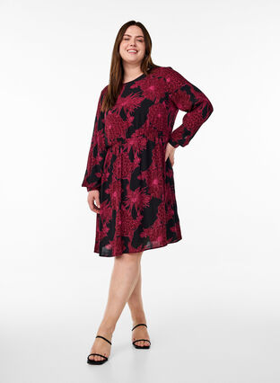 ZizziViscose jurk met print en lange mouwen, Tawny Port Flower, Model image number 2