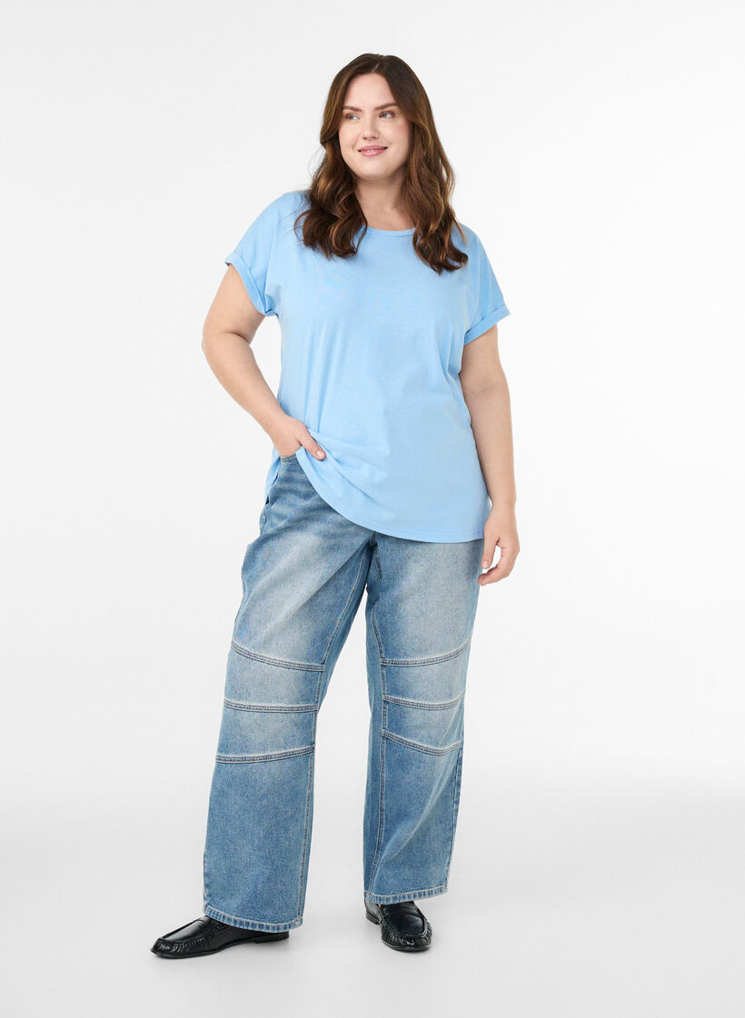 T-shirt met korte mouwen in een katoenmix, Blauw, Model image number 1