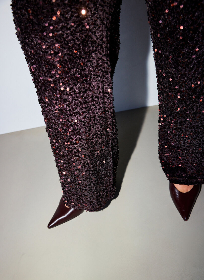 Wijde broek met pailletten, Bruin, Model image number 3
