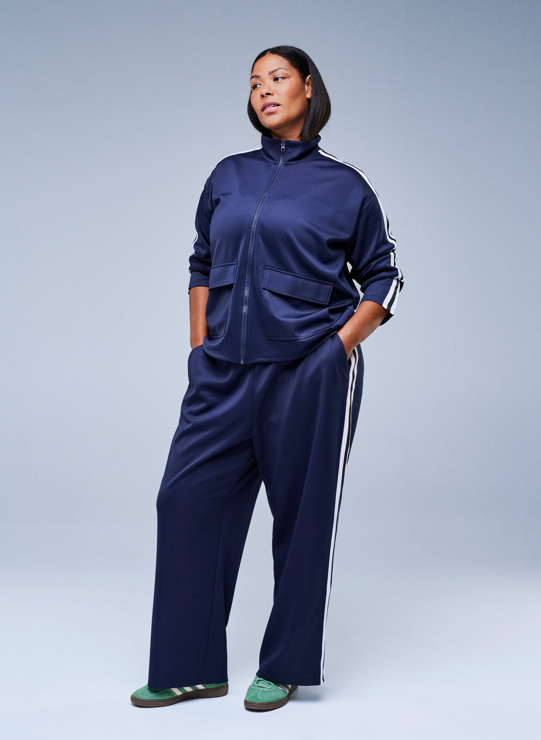 ZizziTrackpants met hoge taille en sportieve strepen, Blauw, Image image number 0