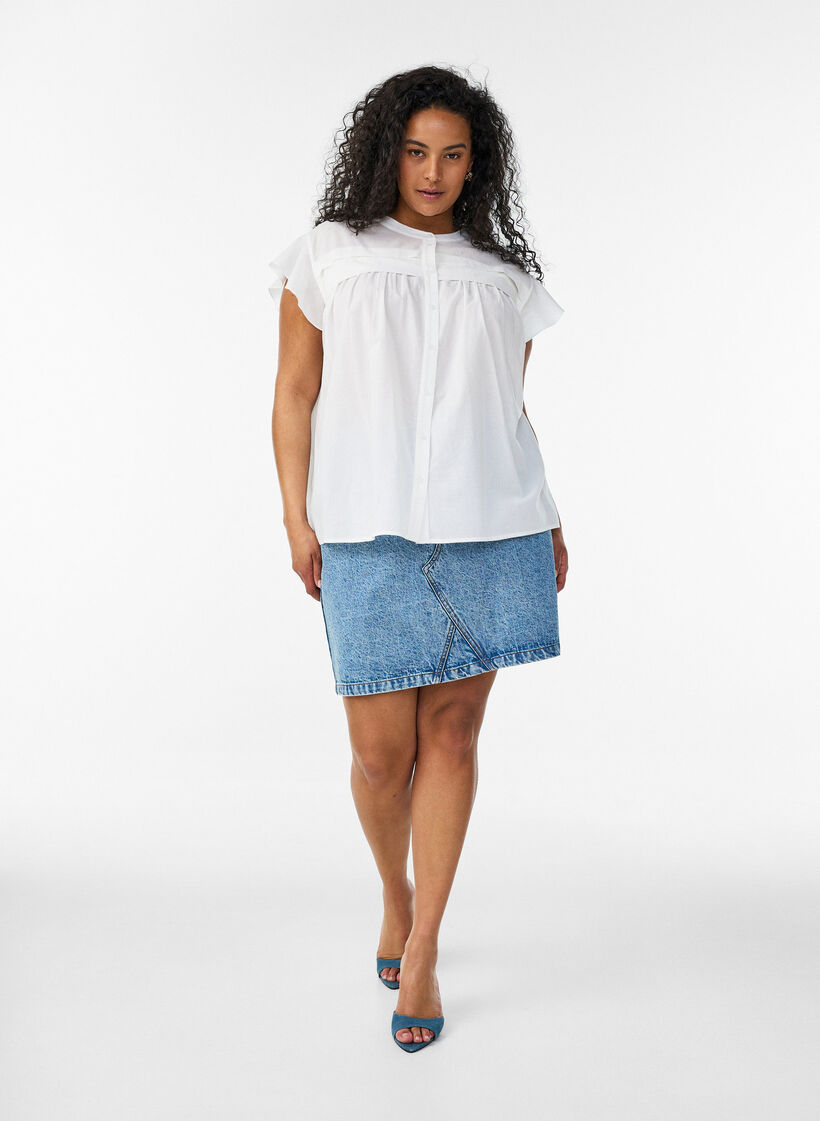 Mouwloze A-lijn katoenen blouseshirt, Wit, Model image number 1