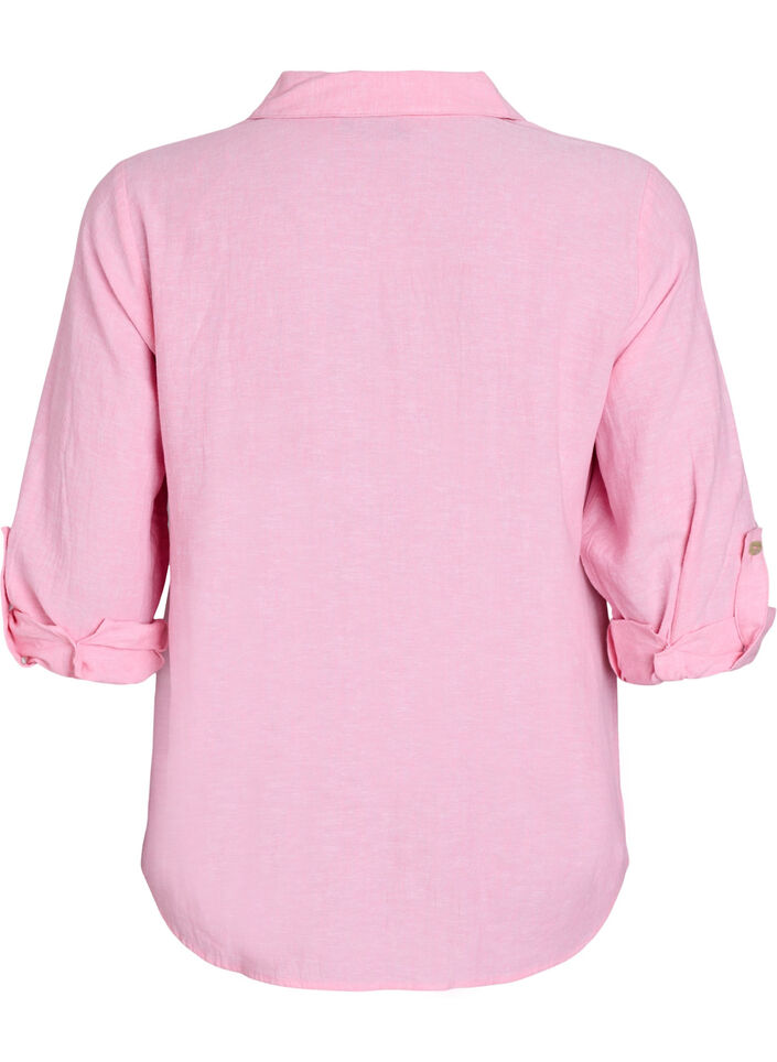 Linnen en viscose shirt met 3/4 mouwen, Roze, Packshot image number 1
