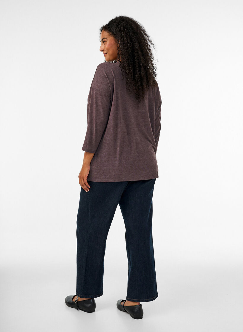 Jersey blouse met 3/4 mouwen, Bruin, Model image number 2
