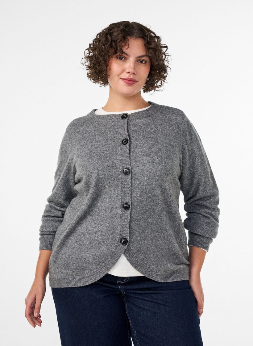 Cardigan met knopen en een ronde voorkant, Grijs, Model image number 0