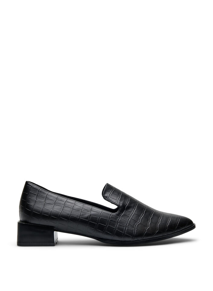 Wide fit - Loafers met een krokodilleneffect, Zwart, Packshot image number 0