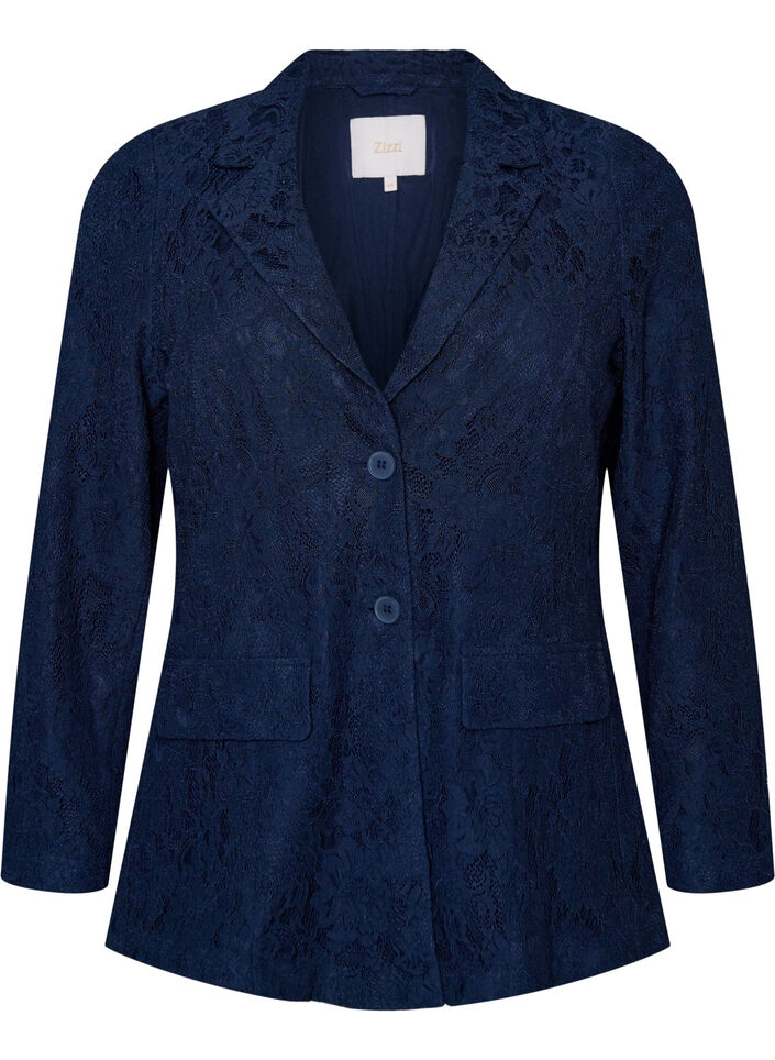 Blazer en dentelle avec fermeture &agrave; boutons, Bleu, Packshot image number 0