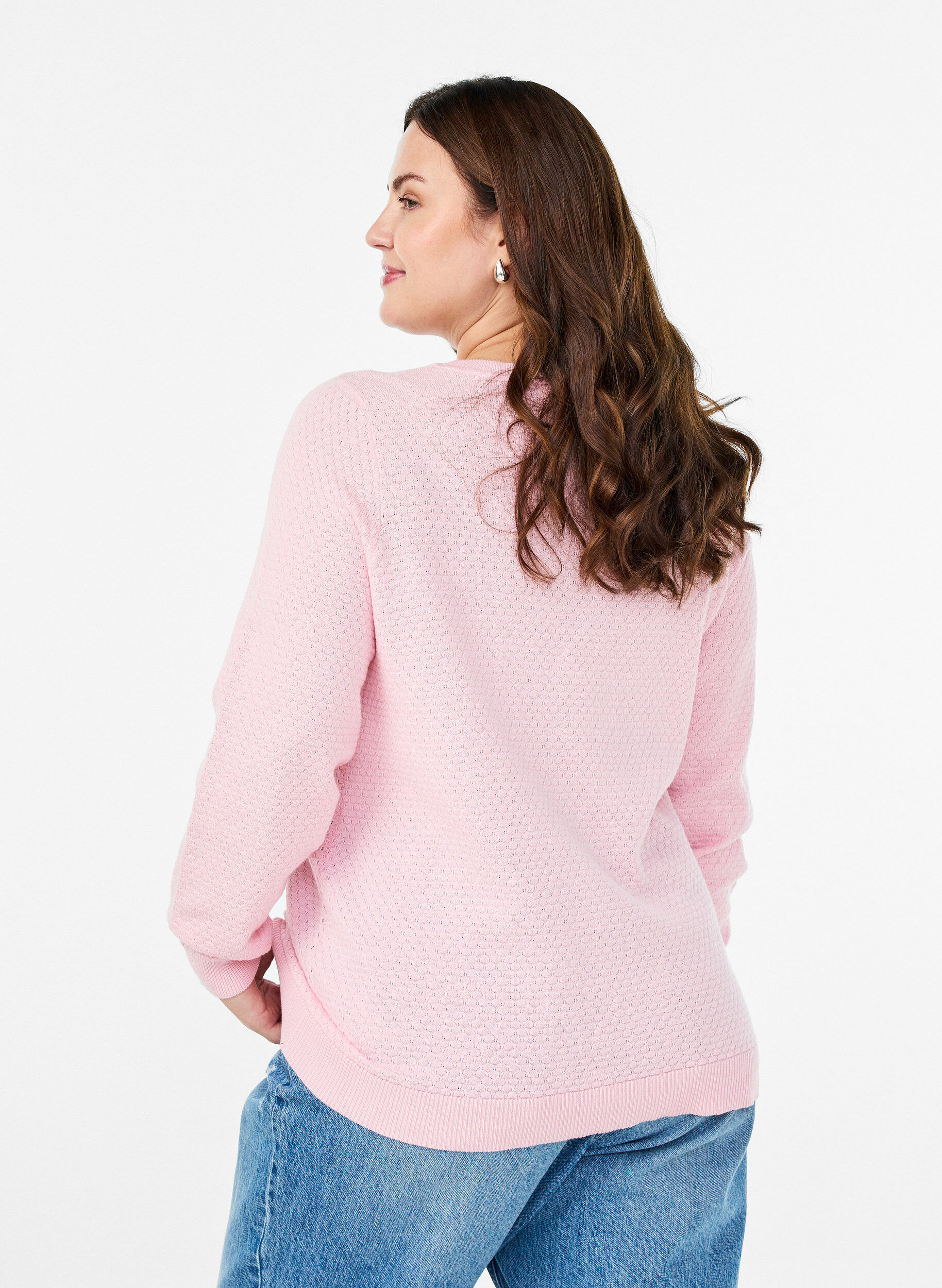 ZizziGebreide blouse van katoen met structuurpatroon, Roze, Model image number 2