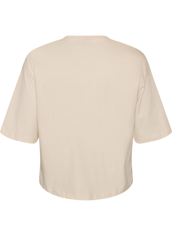 T-shirt met tekstprint en badges, Beige, Packshot image number 1