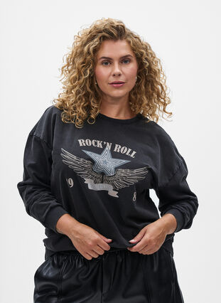 ZizziGewassen sweatshirt met statementprint, Grey Acid Washed, Model image number 0
