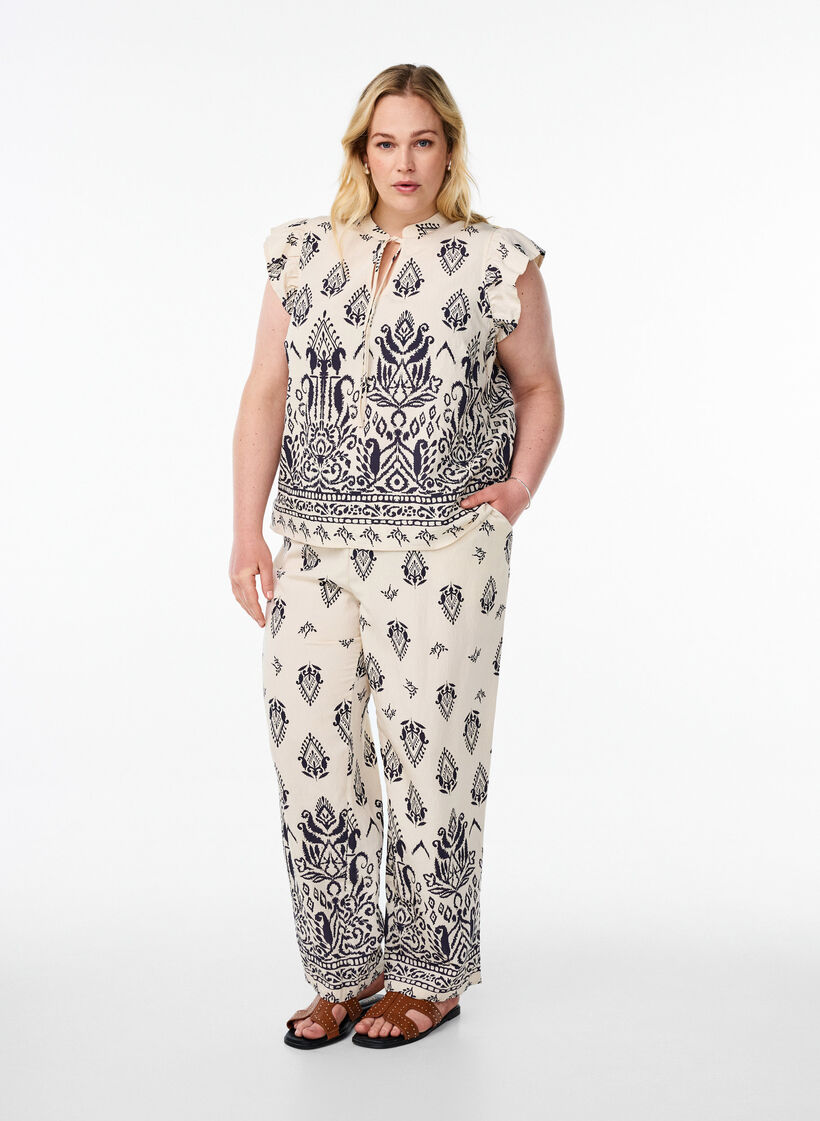 Losse broek met print en hoge taille, Birch Black AOP, Model