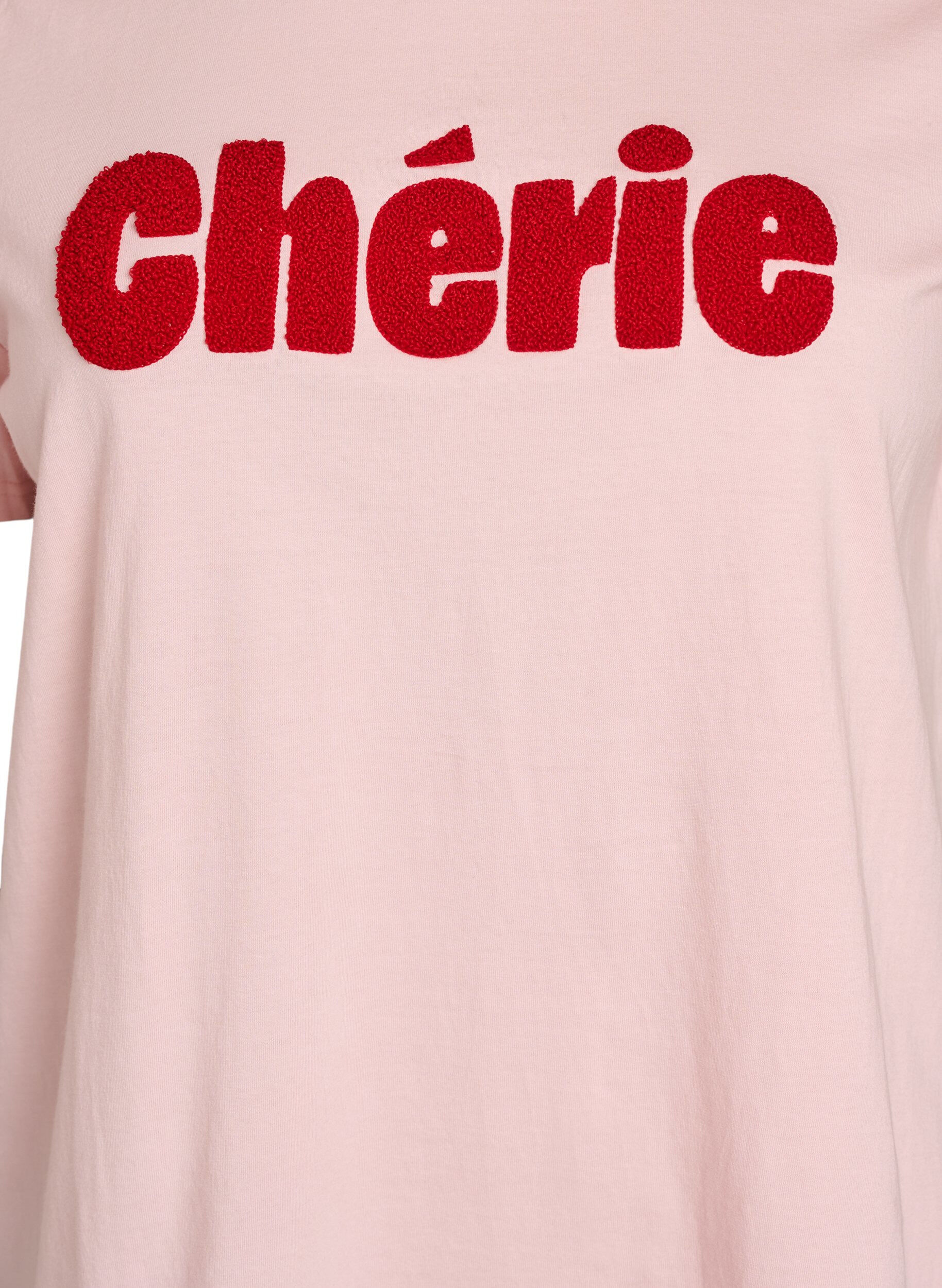 ZizziOrganisch katoenen T-shirt met print aan de voorkant, Roze, Packshot image number 2