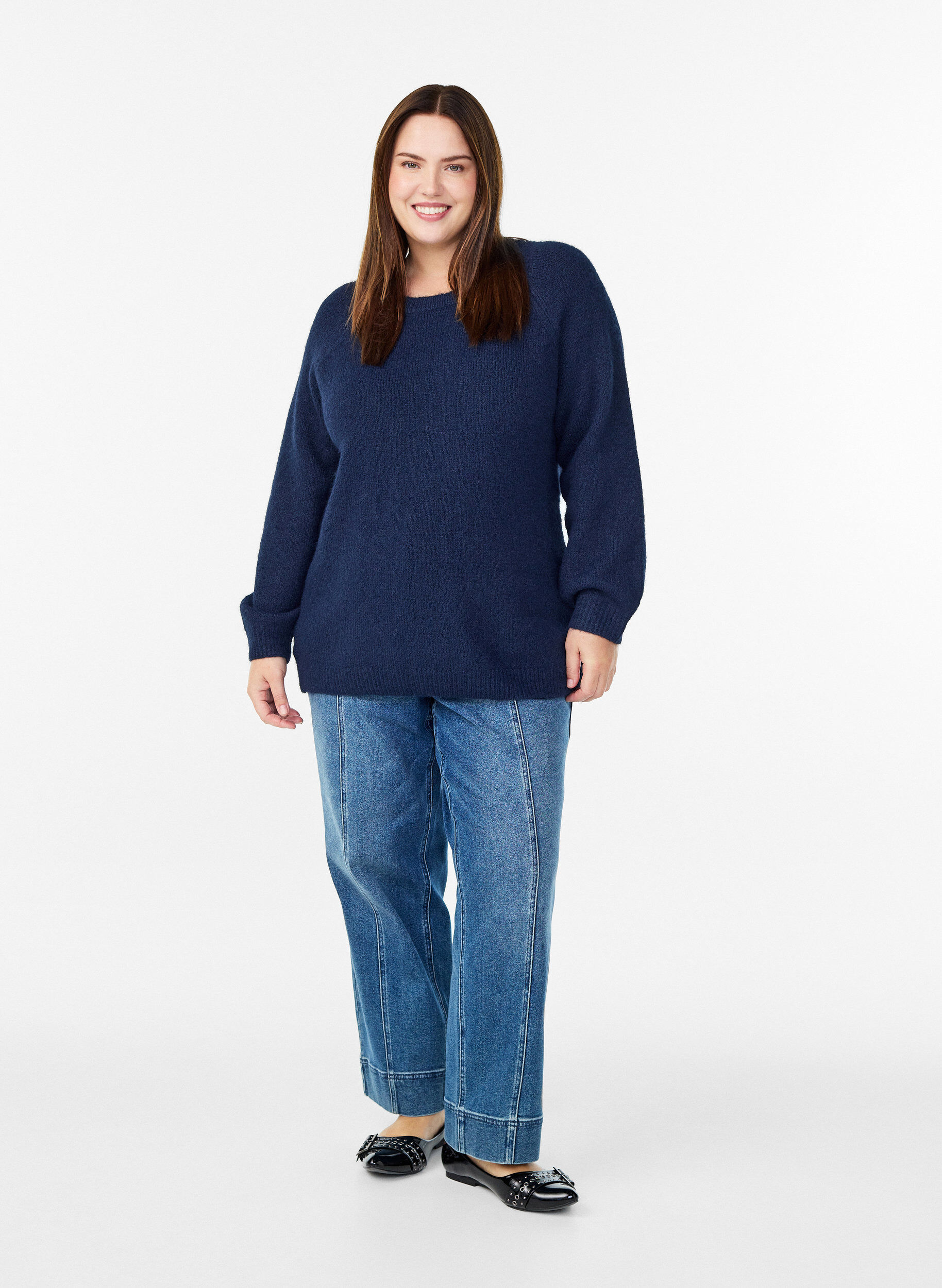 ZizziGebreide blouse met raglanmouwen, Blauw, Model image number 1