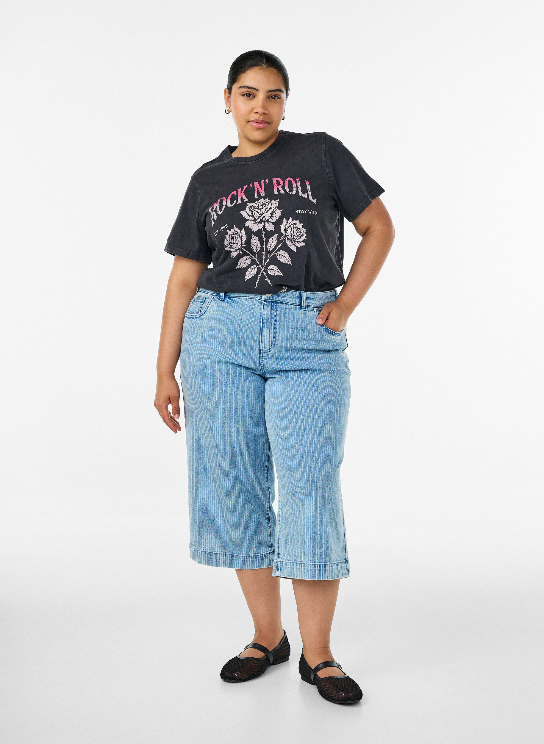 ZizziT-shirt van biologisch katoen met rockprint, Zwart, Model image number 1