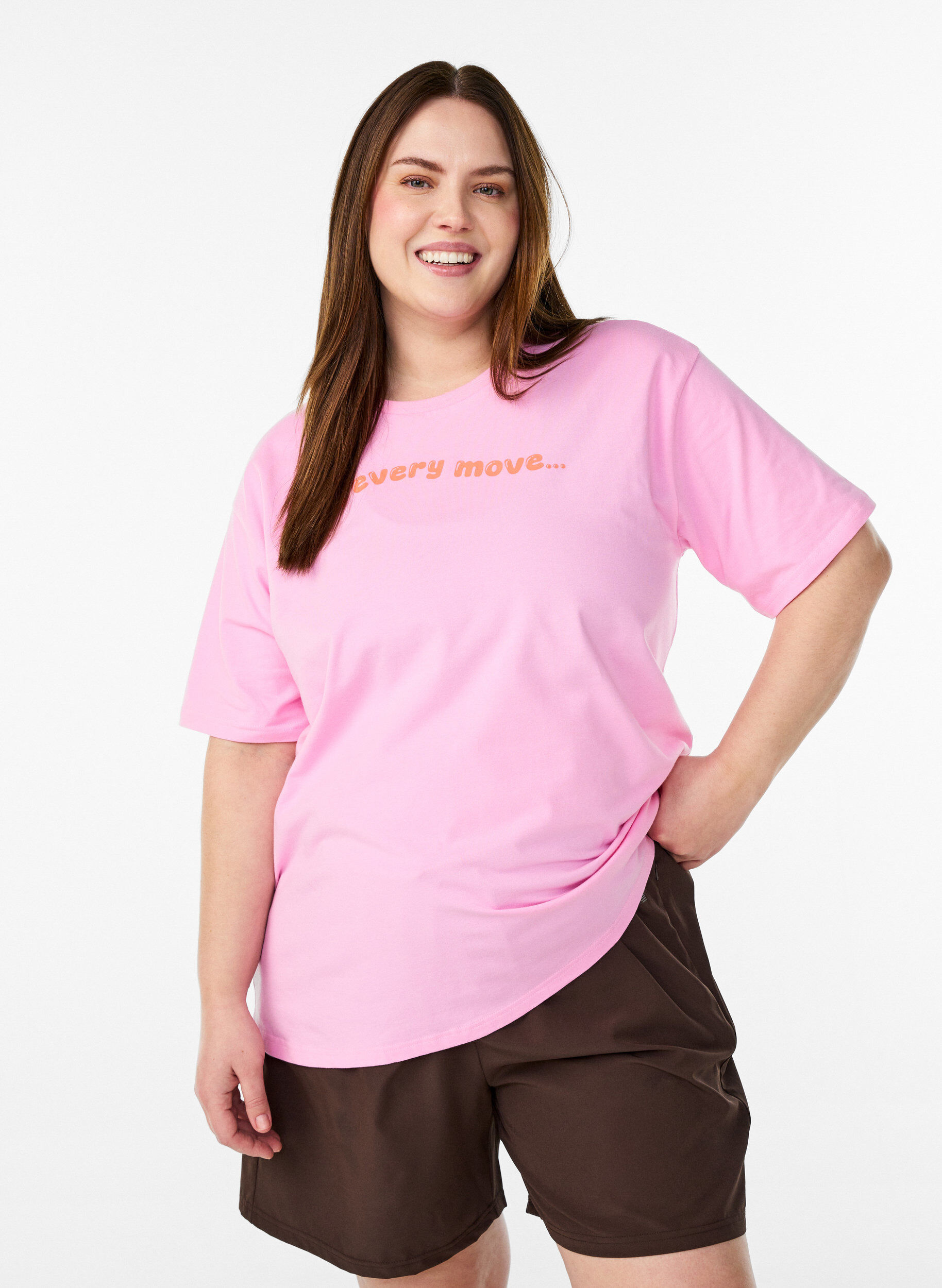 ZizziSportief T-shirt in biologisch katoen, Roze, Model image number 0