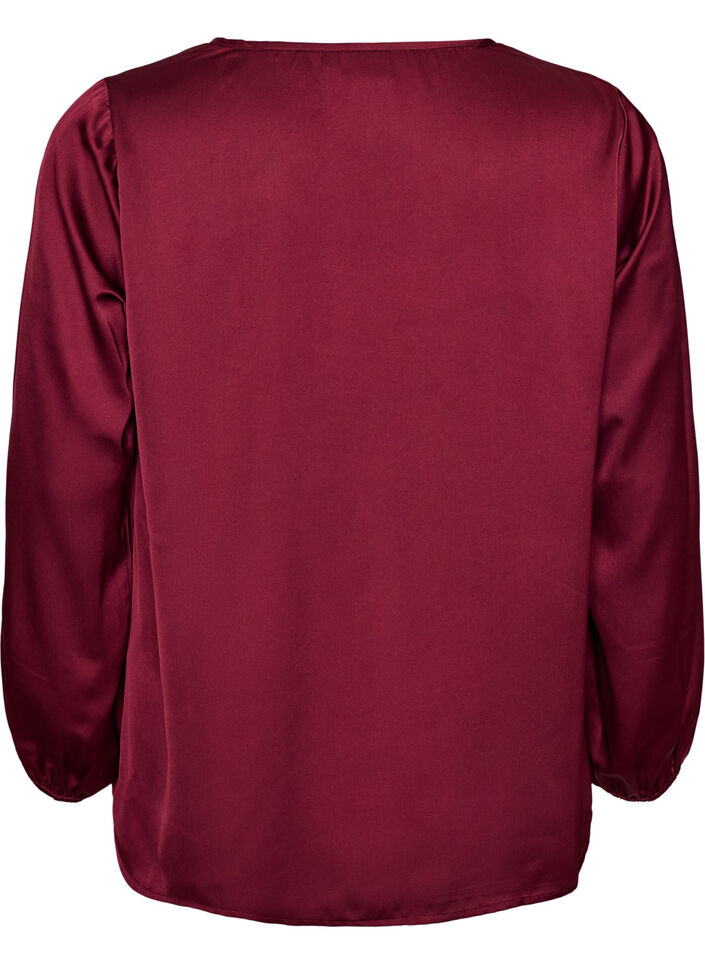 Satijnen blouse met kanten applicatie en parels, Rood, Packshot image number 1