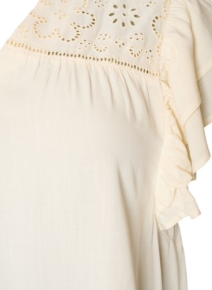 Tunic met broderie anglaise en mouwen met ruches, Beige, Packshot image number 2