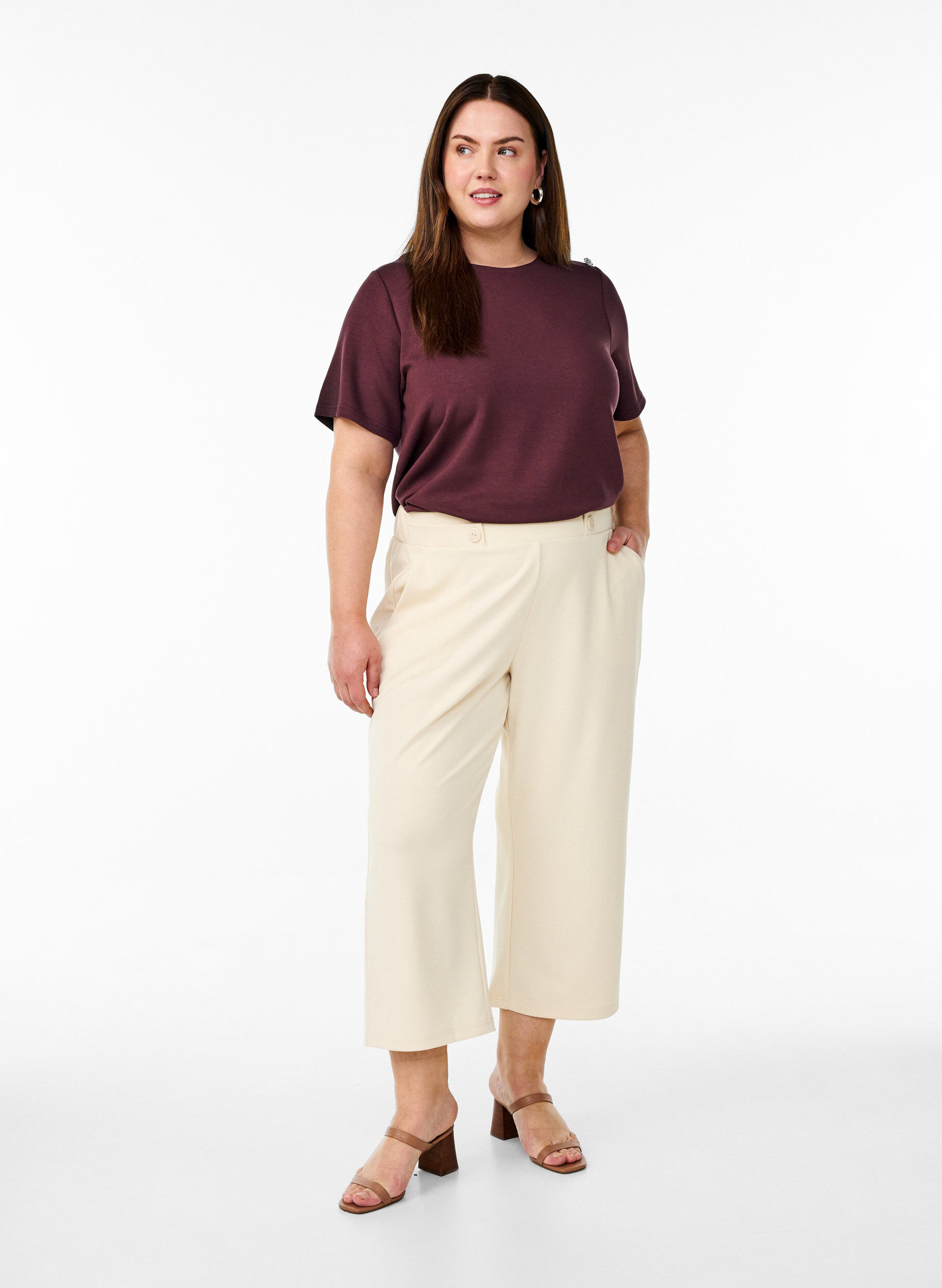 7/8 broek met losse pasvorm, Beige, Model