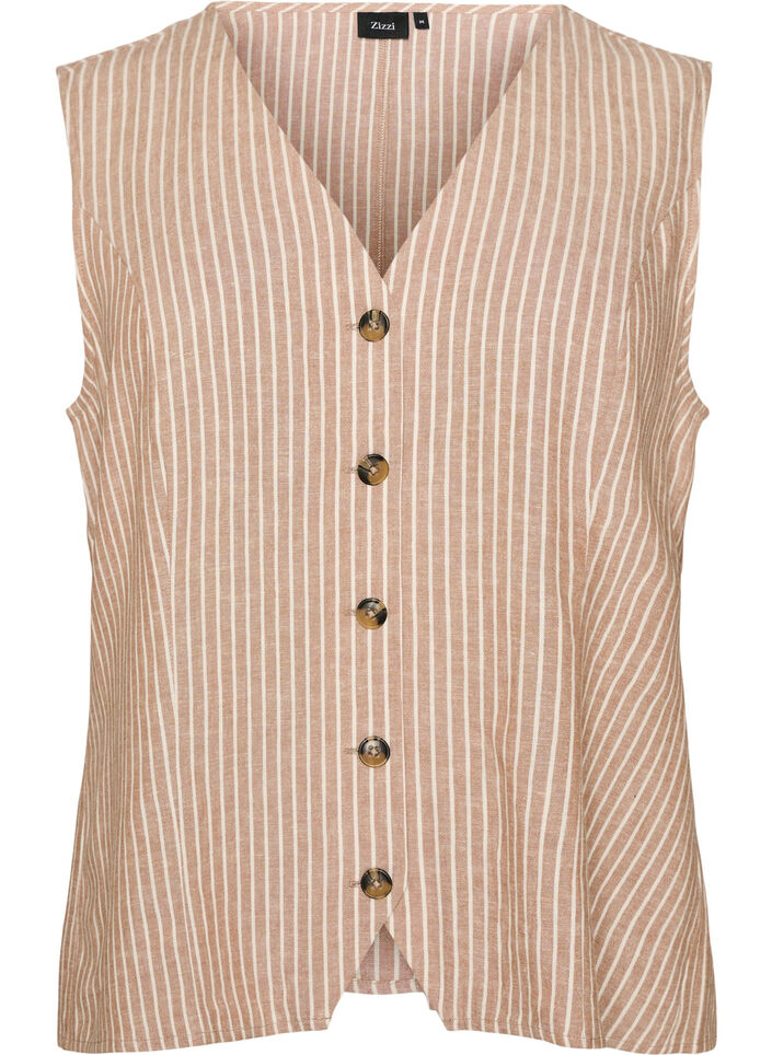 Gestreepte vest in linnen en viscose, Beige, Packshot image number 0