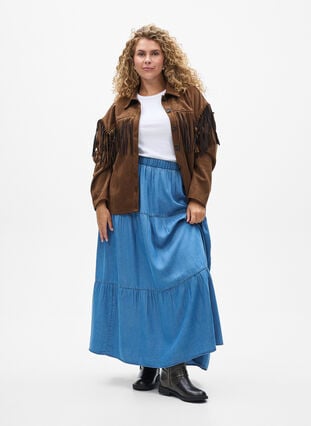 ZizziDenim maxi rok met ruches, Blue Denim, Model image number 0
