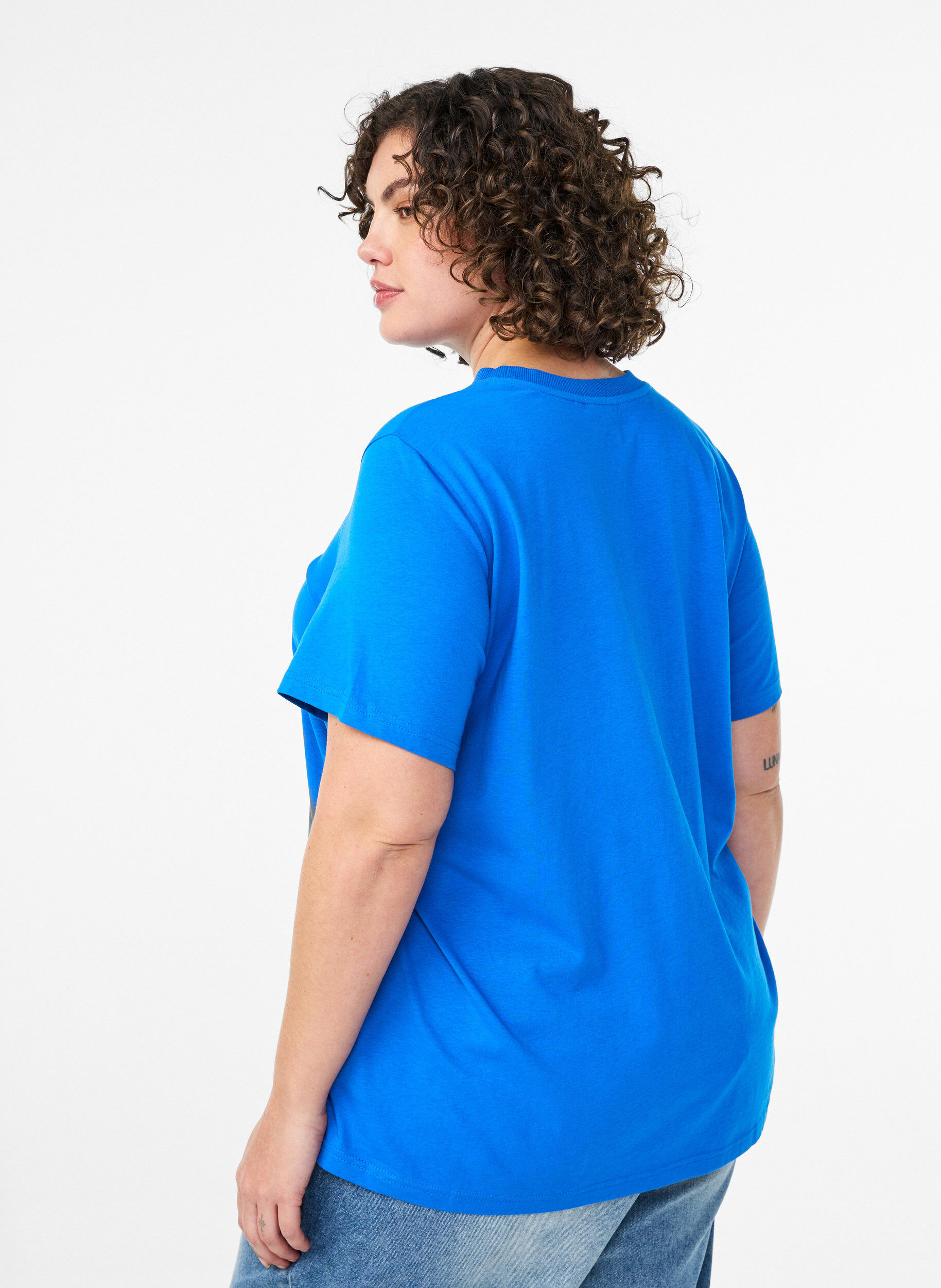 ZizziBasic katoenen T-shirt met ronde hals, Blauw, Model image number 2