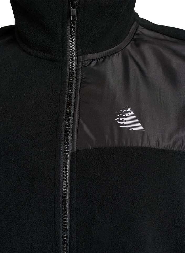 Fleecevest met hoge kraag en trekkoord aan de onderkant, Zwart, Packshot image number 2