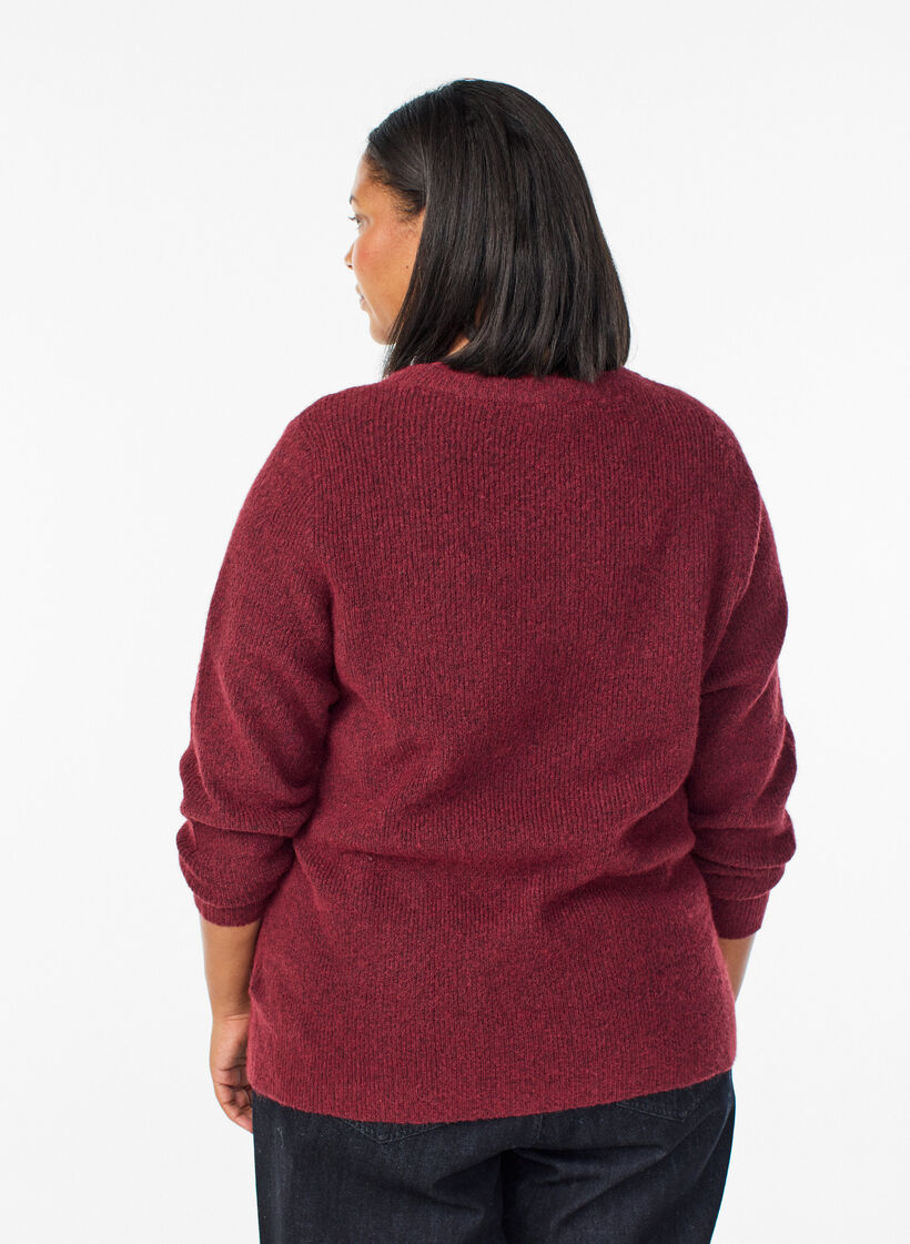 Gem&ecirc;leerde gebreide blouse met ronde hals, Rood, Model image number 2