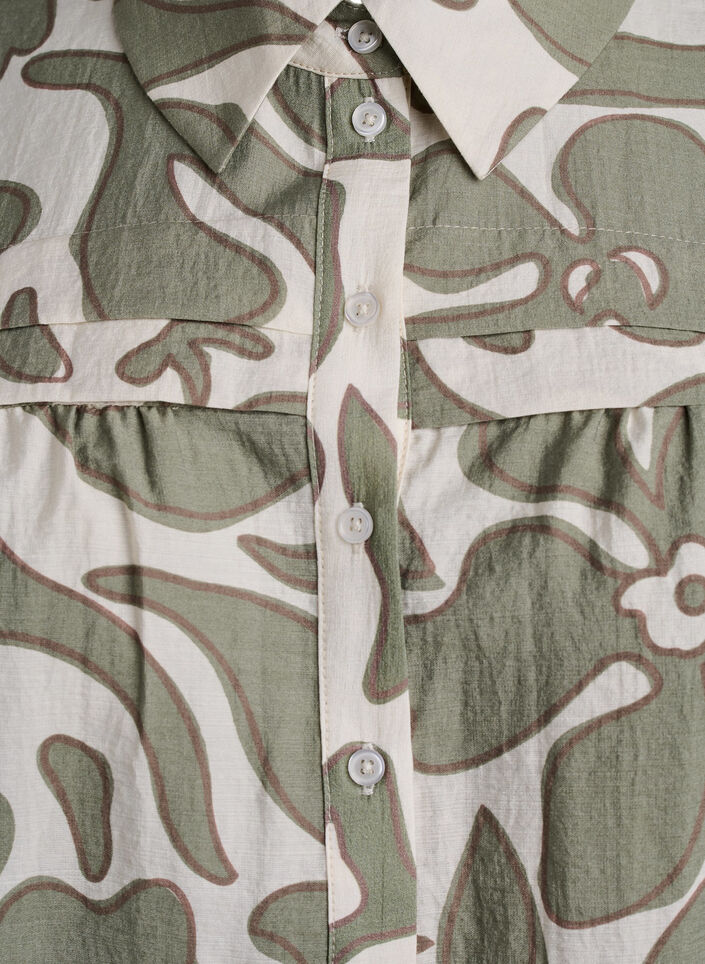 Bedrukte shirt blouse met ruchesdetails, Groen, Packshot image number 2