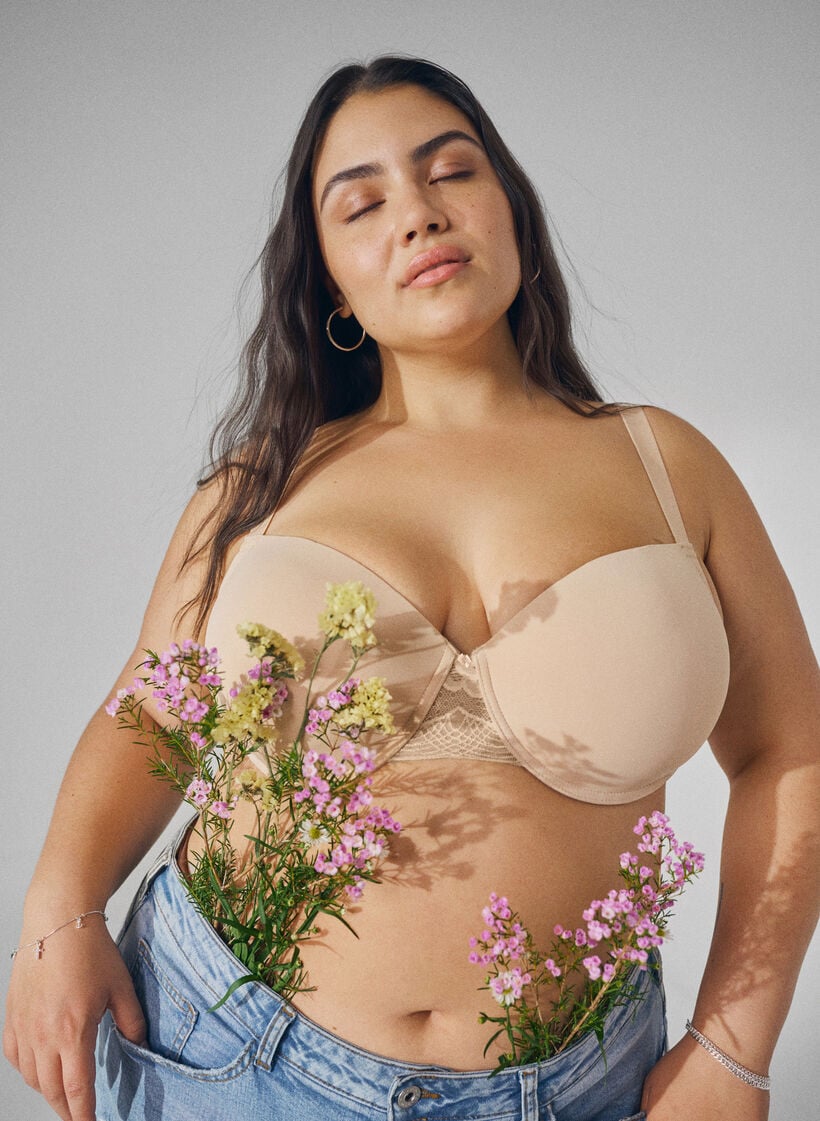 Voorgevormde bh met mesh, Beige, Image image number 0