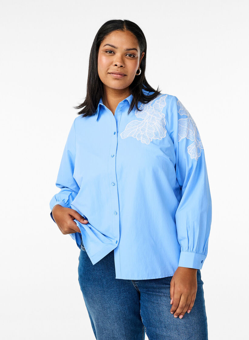 Shirt met kanten details, Della Robbia Blue, Model