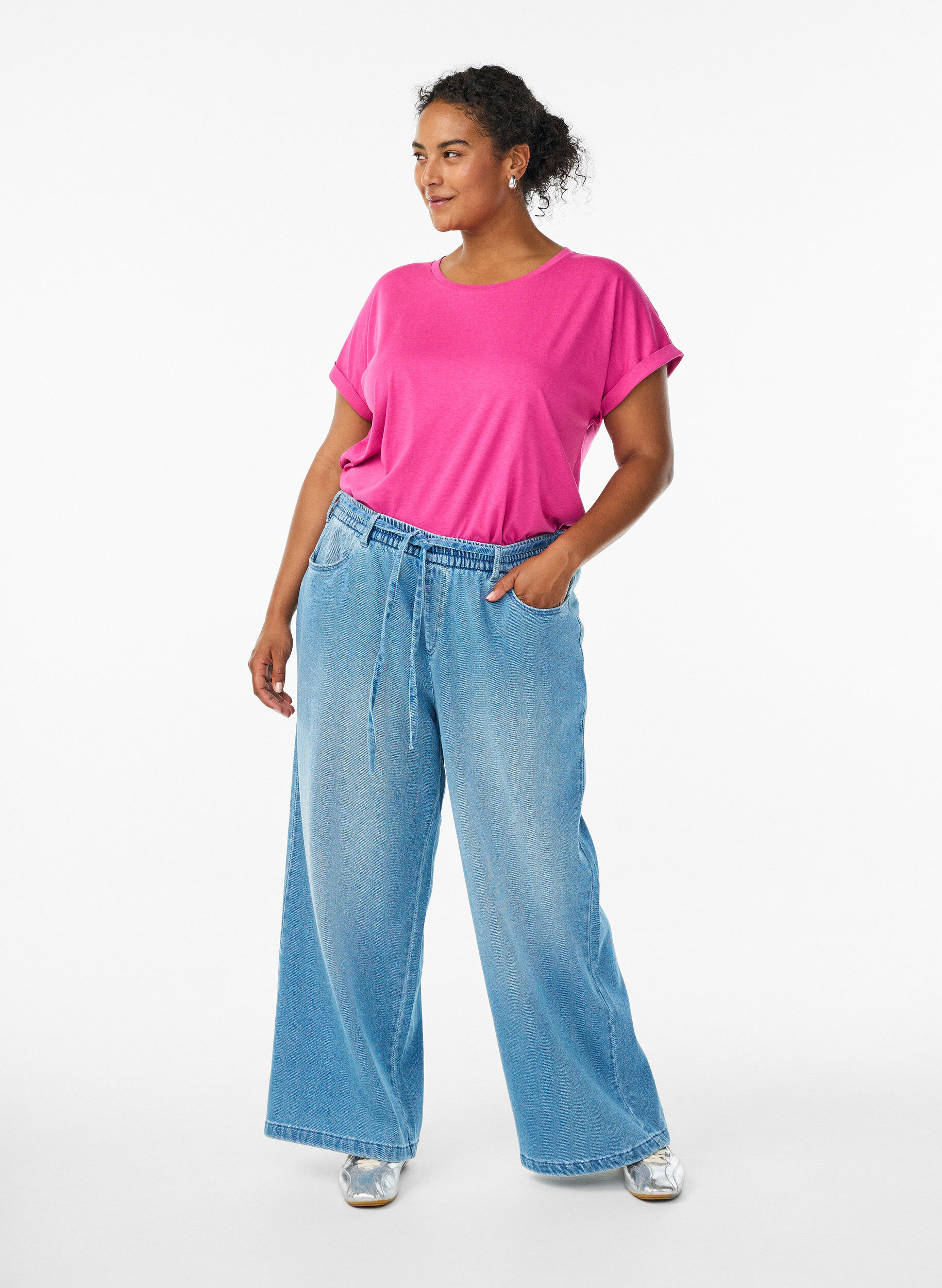 ZizziT-shirt met korte mouwen van katoenmix, Roze, Model image number 1