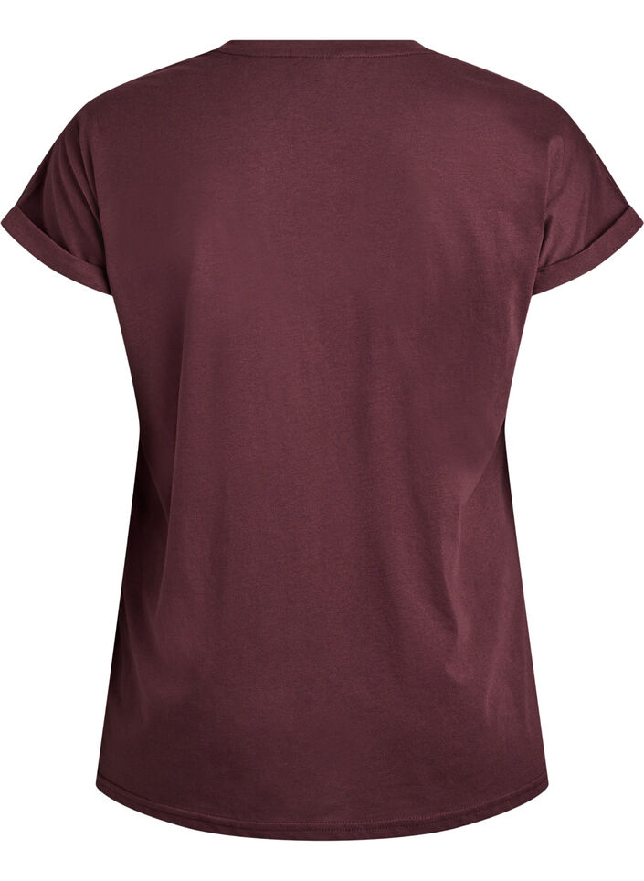 T-shirt met korte mouwen in een katoenmix, Donker Bordeaux, Packshot image number 1