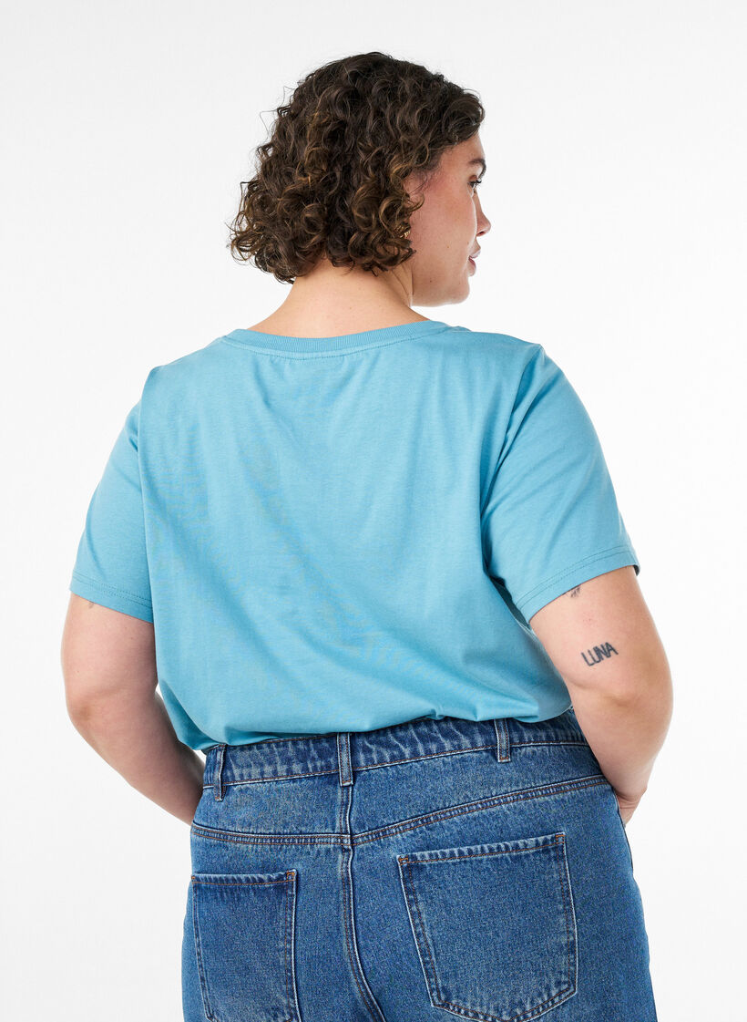 T-shirt en coton avec imprim&eacute;, Bleu, Model image number 2