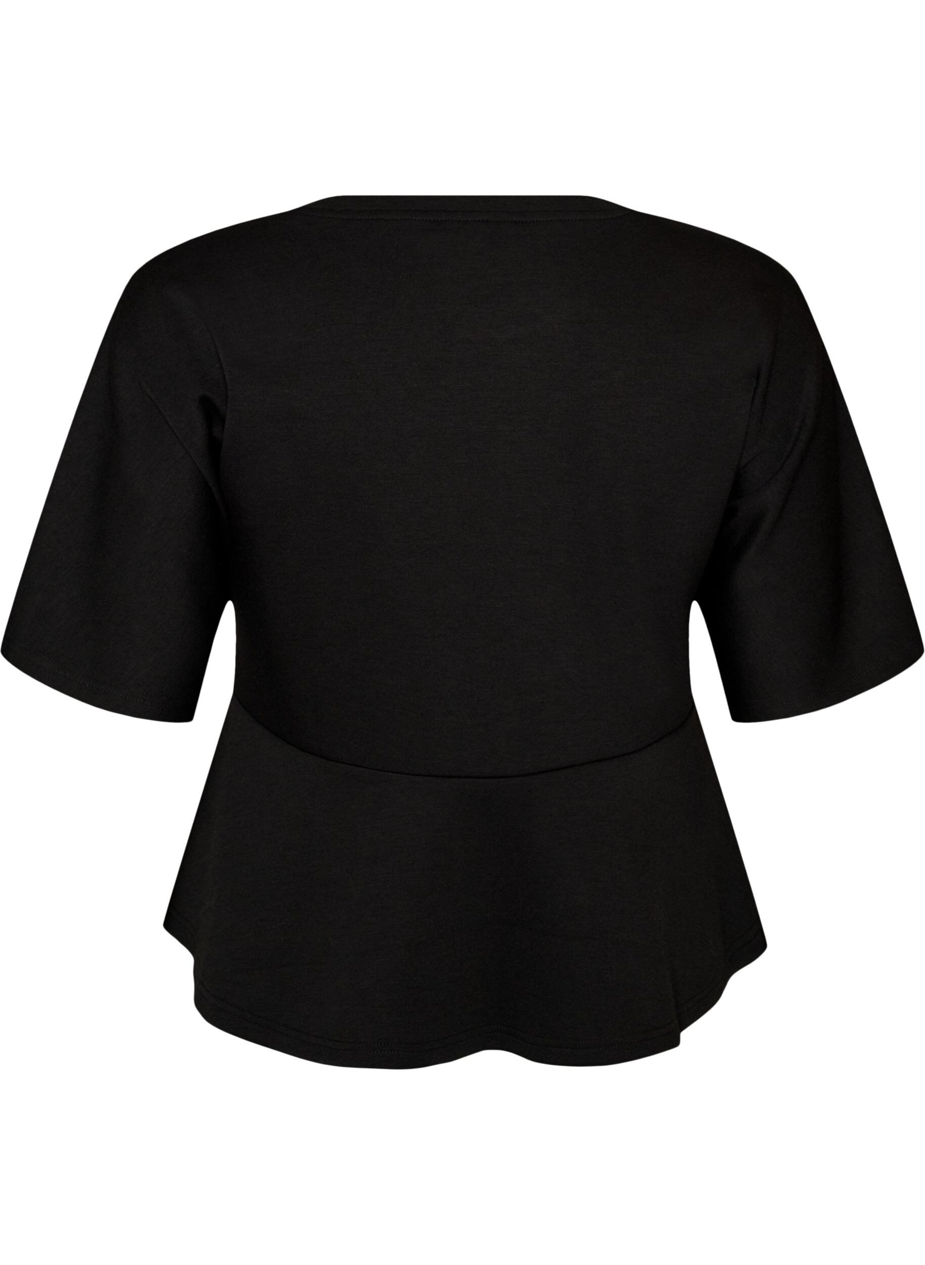 ZizziPeplum blouse met ellebooglange mouwen, Zwart, Packshot image number 1