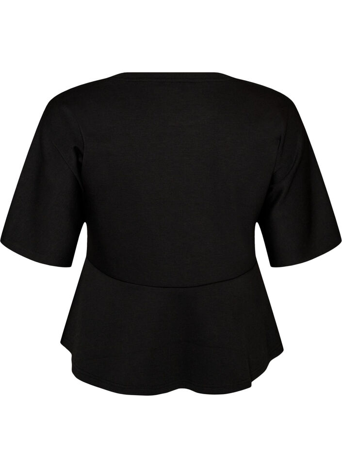 Peplum blouse met ellebooglange mouwen, Zwart, Packshot image number 1