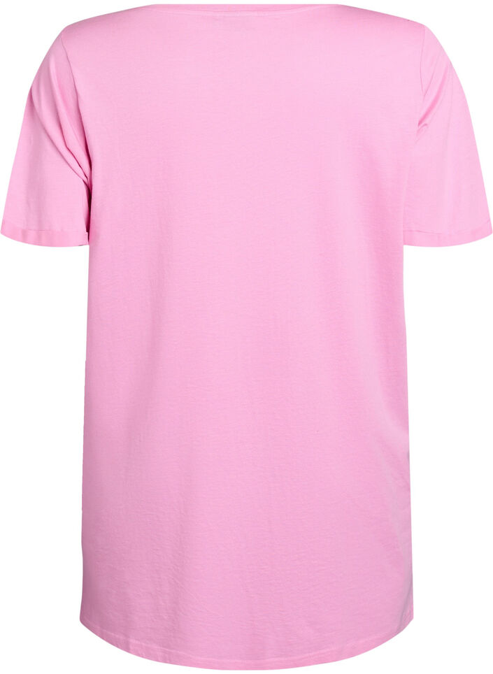 Enkelkleurig oversized T-shirt met V-hals, Roze, Packshot image number 1