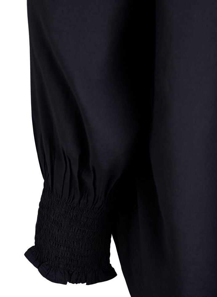 Blouse met ruches kraag en plooien, Zwart, Packshot image number 3
