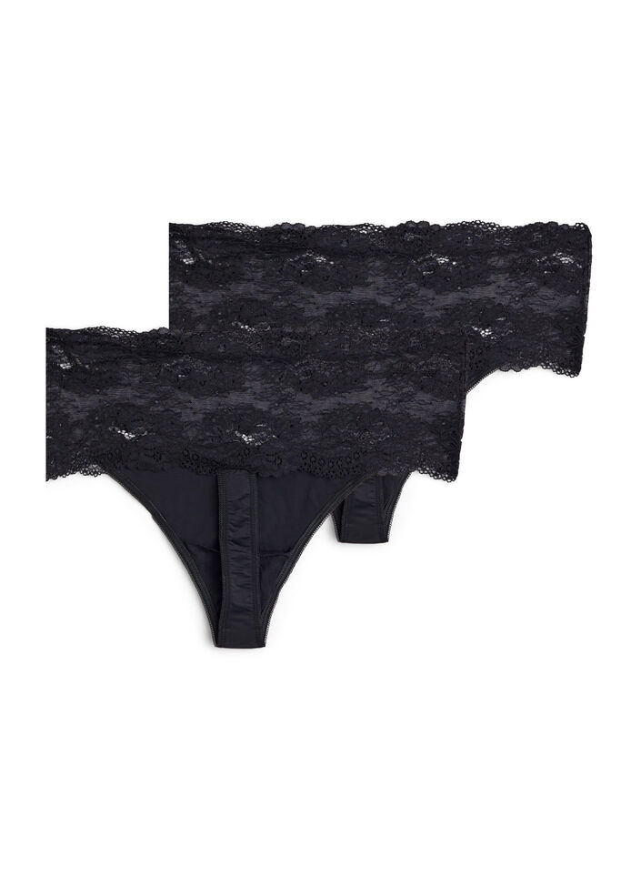 2-pack string met brede kanten rand, Zwart, Packshot image number 1